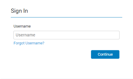 "Image of the Initial sign-in screen where you enter your username and select Continue button."