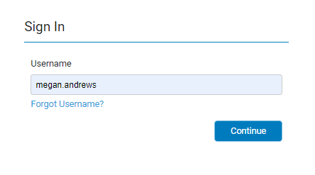 "Image of the Initial sign-in screen where you enter your username and select Continue button."